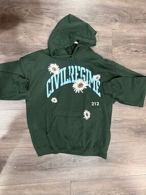 Civil Regime Dark Green Daisy Graphic Hoodie